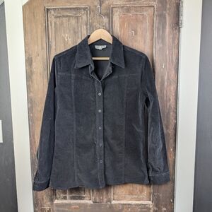 Tall Girl Black Micro Corduroy Button Up Minimalist Shirt | Fits Medium Tall